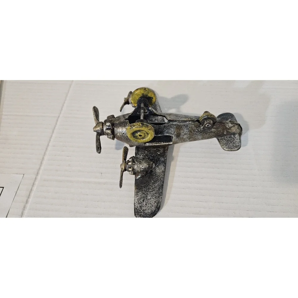 1930's 40's Vintage Toy Metal Cast Iron Propeller Plane Airplane Silver‎